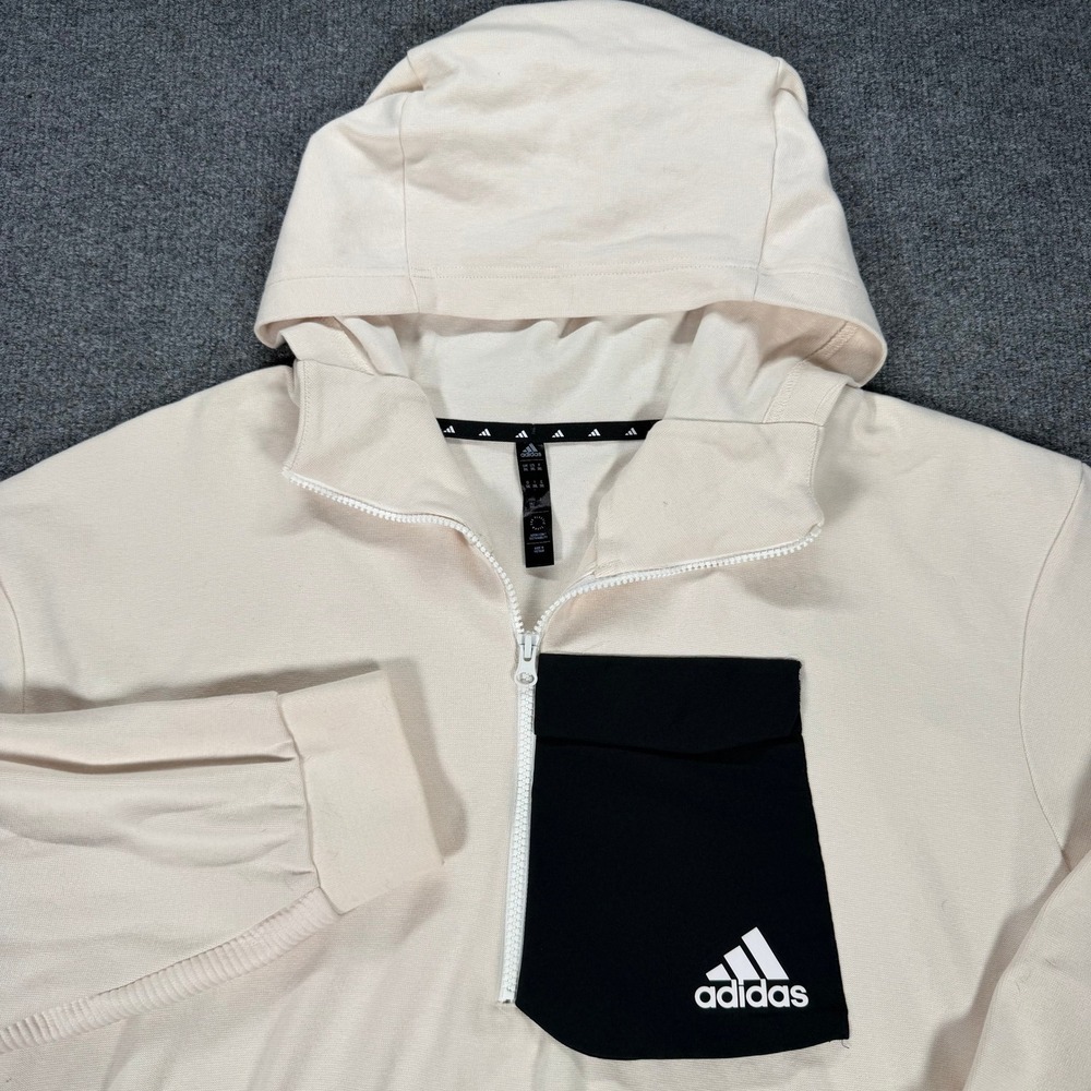 Adidas Mens 3XLT Cream Quarter Zip Hoodie Black Pocket M D4GMDY WC HD #4136